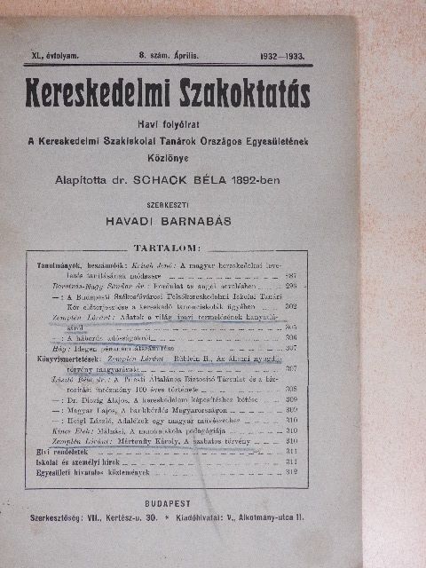 Kincs Elek - Kereskedelmi Szakoktatás 1932-1933. április [antikvár]