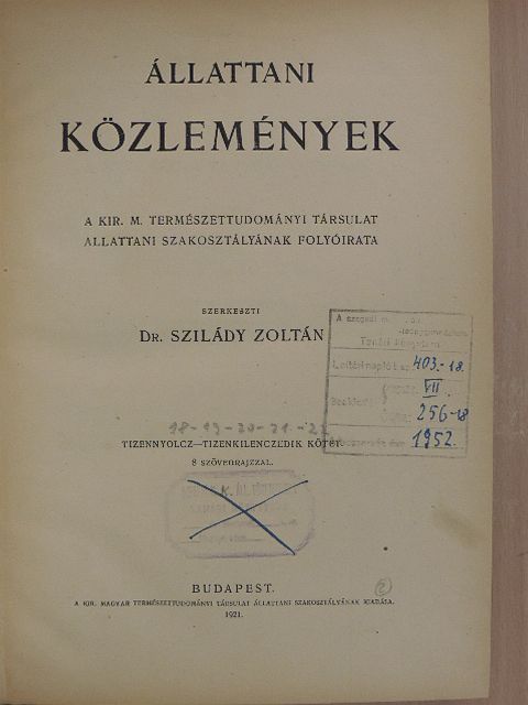 Báró Fejérváryné dr. Lángh Aranka Mária - Állattani Közlemények 1919-1922., 1925/1-4. [antikvár]