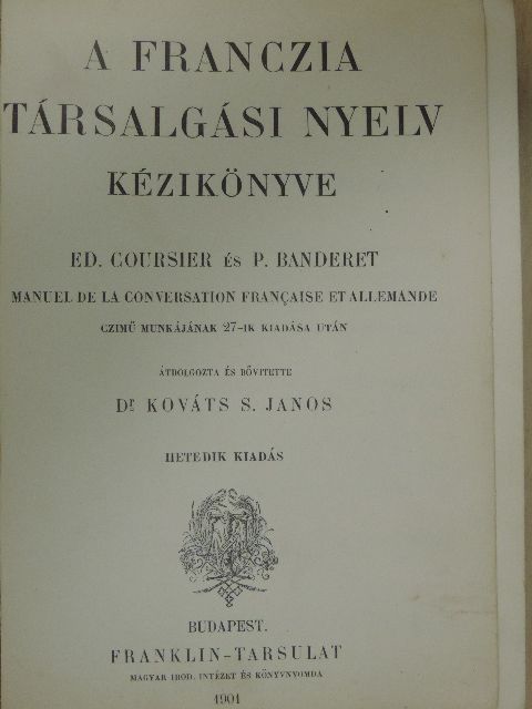Ed. Coursier - A franczia társalgási nyelv kézikönyve [antikvár]