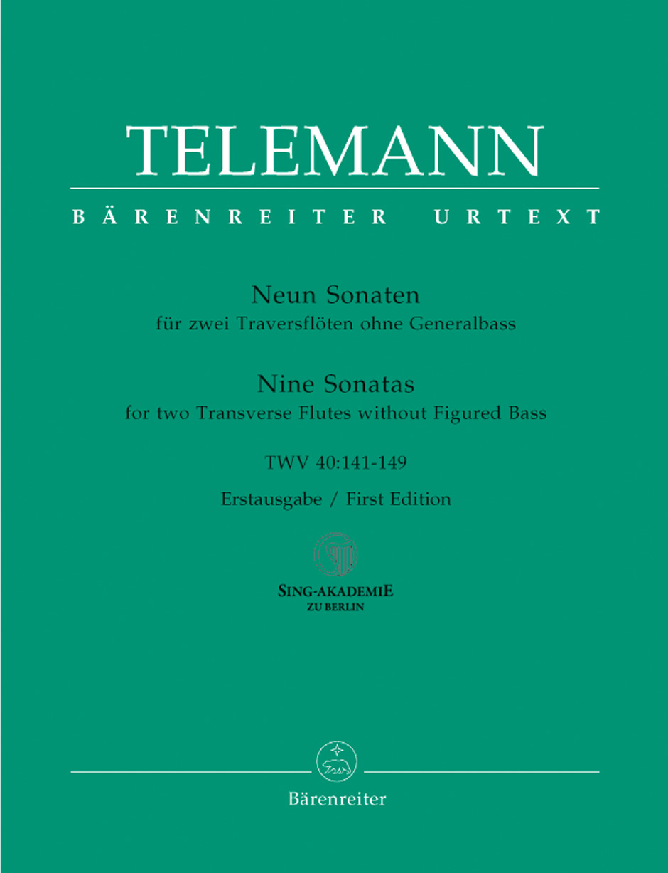 TELEMANN - NEUN SONATEN FÜR ZWEI TRAVERSFLÖTEN OHNE GENERALBASS TW 40:141-149 URTEXT