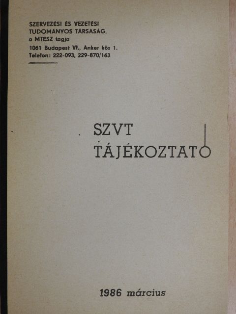 SZVT Tájékoztató 1986. március [antikvár]