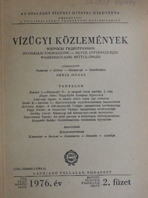 Bognár Győző - Vízügyi Közlemények 1976/2. [antikvár]