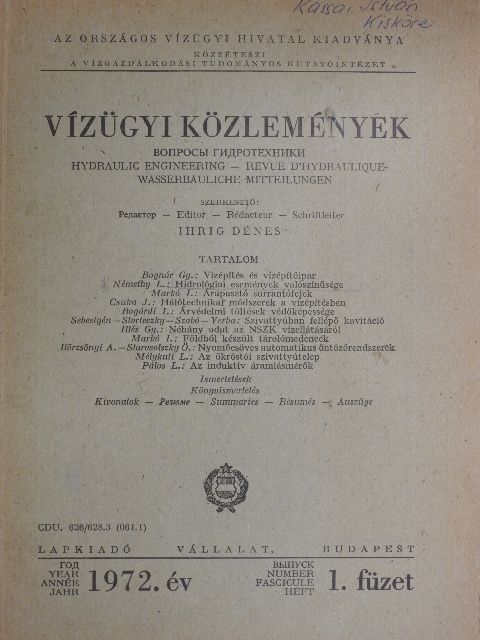 Bogárdi István - Vízügyi Közlemények 1972/1. [antikvár]