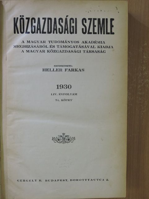 Andor Endre - Közgazdasági Szemle 1930. [antikvár]