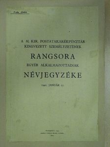 A M. Kir. Postatakarékpénztár kinevezett személyzetének rangsora, egyéb alkalmazottak névjegyzéke [antikvár]