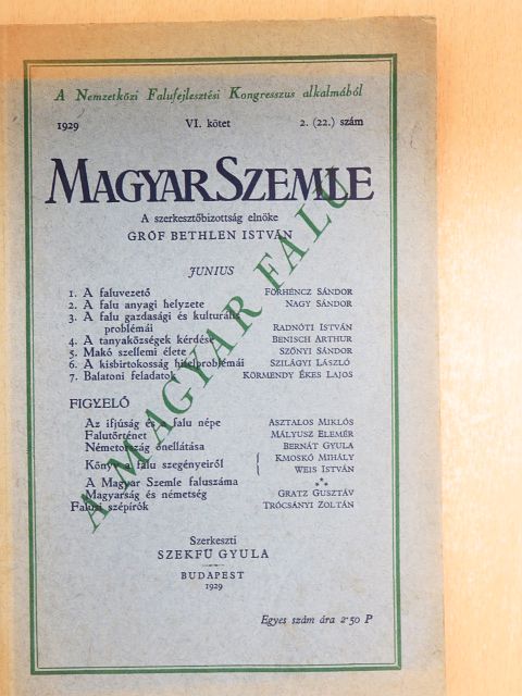 Asztalos Miklós - Magyar Szemle 1929. junius [antikvár]