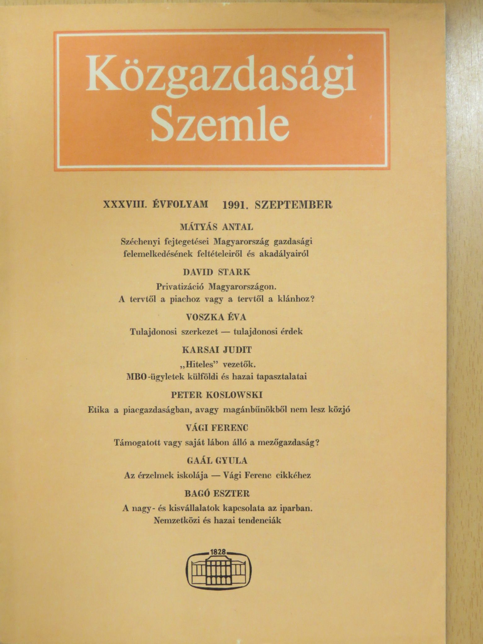 Bagó Eszter - Közgazdasági Szemle 1991. szeptember [antikvár]