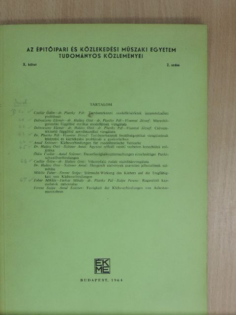 Csellár Ödön - Az Építőipari és Közlekedési Műszaki Egyetem Tudományos Közleményei X/2. [antikvár]