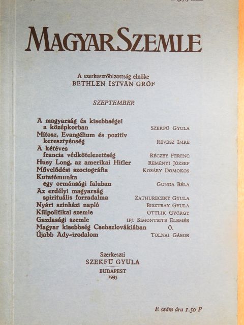 Bisztray Gyula - Magyar Szemle 1935. szeptember [antikvár]