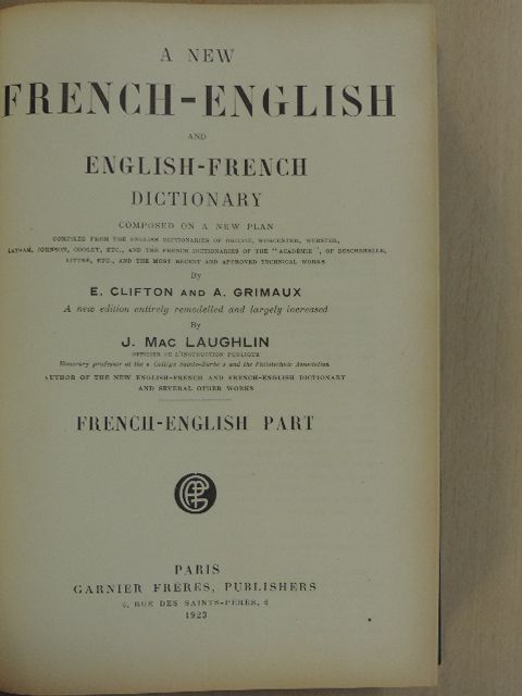 A. Grimaux - A new french-english and english-french dictionary I. [antikvár]