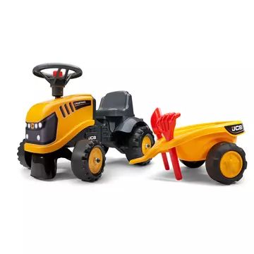 Falk: Lábbal hajtós JCB traktor utánfutóval és kiegészítőkkel - sárga