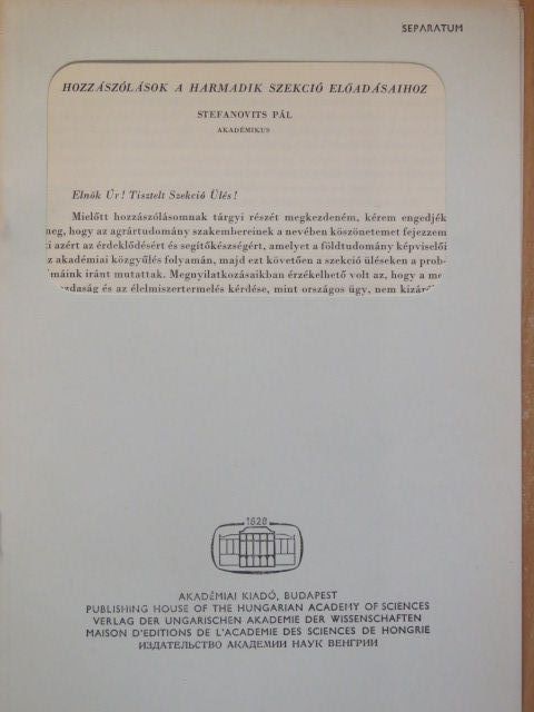 Borai Ákos - Hozzászólások a harmadik szekció előadásaihoz [antikvár]