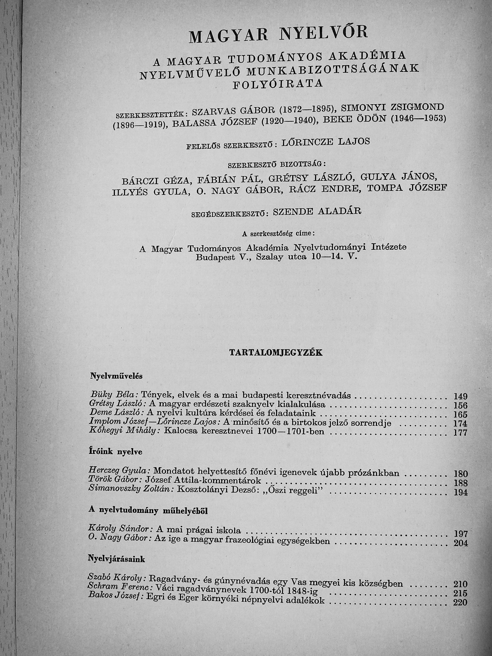 Bakos József - Magyar Nyelvőr 1968. április-június [antikvár]