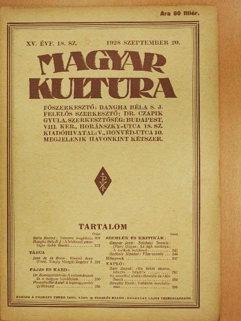 Balla Borisz - Magyar Kultúra 1928. szeptember 20. [antikvár]