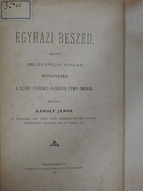 Károly János - Egyházi beszéd [antikvár]
