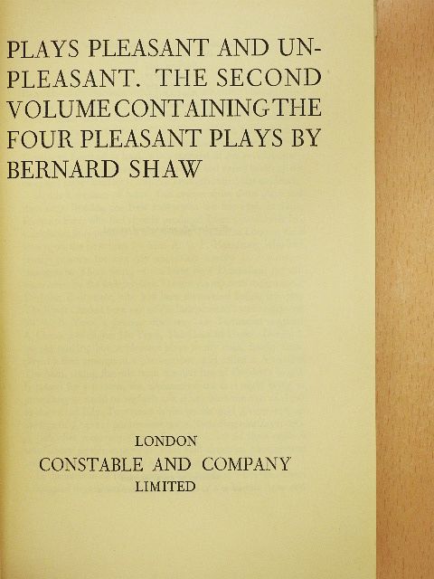 Bernard Shaw - Plays Pleasant and Unpleasant 2. [antikvár]