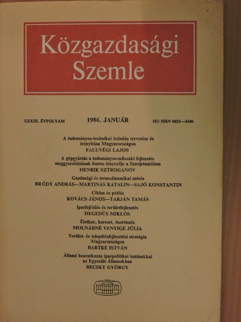 Bartke István - Közgazdasági Szemle 1986. január [antikvár]