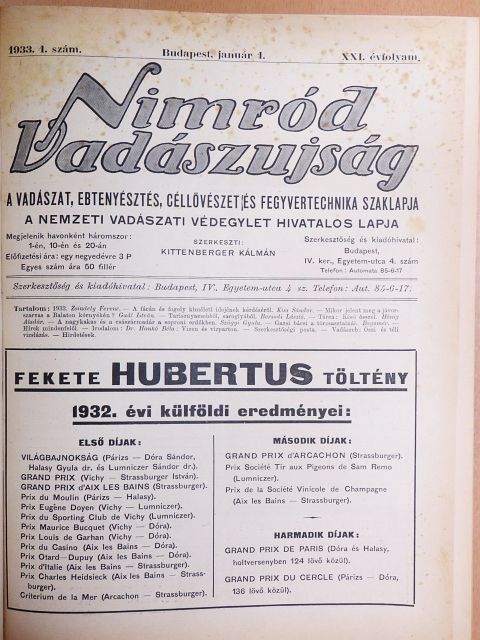 Aigner Ödön - Nimród Vadászujság 1933. január-december [antikvár]
