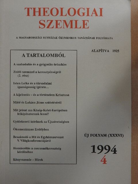 Bányai János - Theologiai Szemle 1994/4. [antikvár]