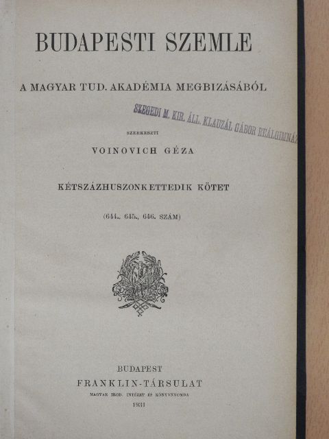 Gyökössy Endre - Budapesti Szemle 222. kötet 644-646. szám [antikvár]