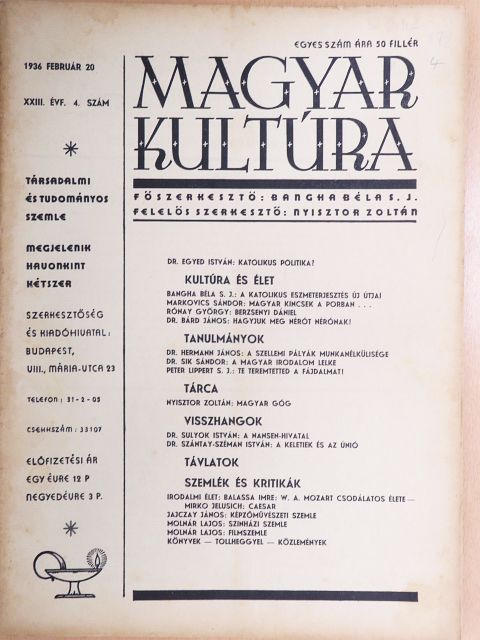 Dr. Bárd János - Magyar Kultúra 1936. február 20. [antikvár]