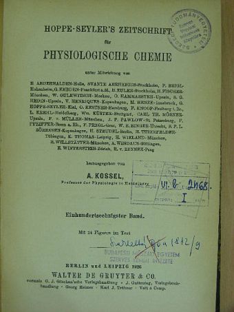 Hans Euler - Hoppe-Seyler's Zeitschrift für Physiologische Chemie 1926/1-6 [antikvár]