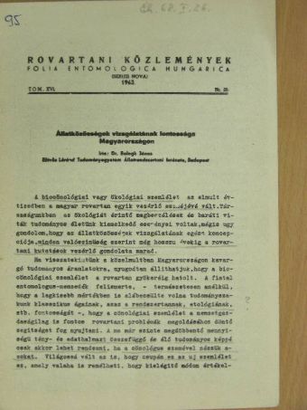 Dr. Balogh János - Rovartani Közlemények 1963. XVI. [antikvár]