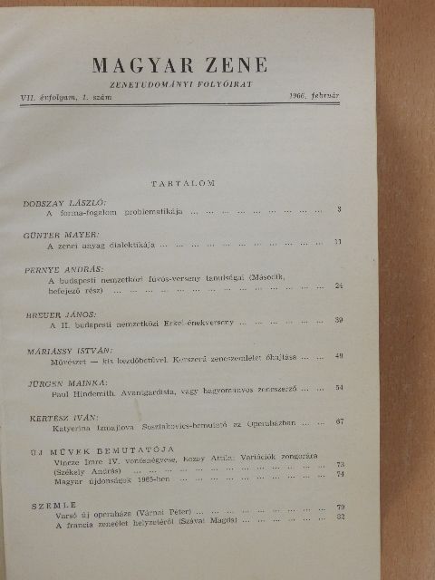 Breuer János - Magyar Zene 1966/1-6. [antikvár]