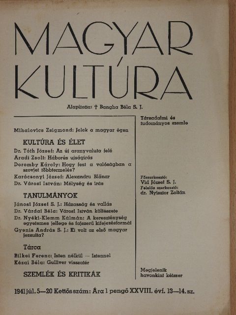 Aradi Zsolt - Magyar Kultúra 1941. július 5-20. [antikvár]