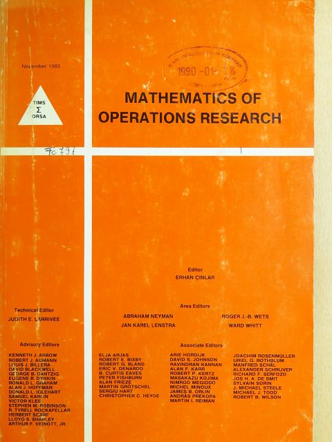 Donna Crystal Llewellyn - Mathematics of Operations Research November 1989 [antikvár]