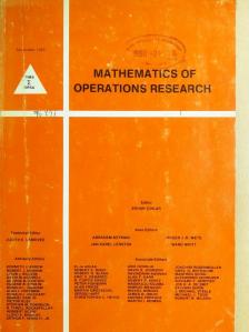 Donna Crystal Llewellyn - Mathematics of Operations Research November 1989 [antikvár]