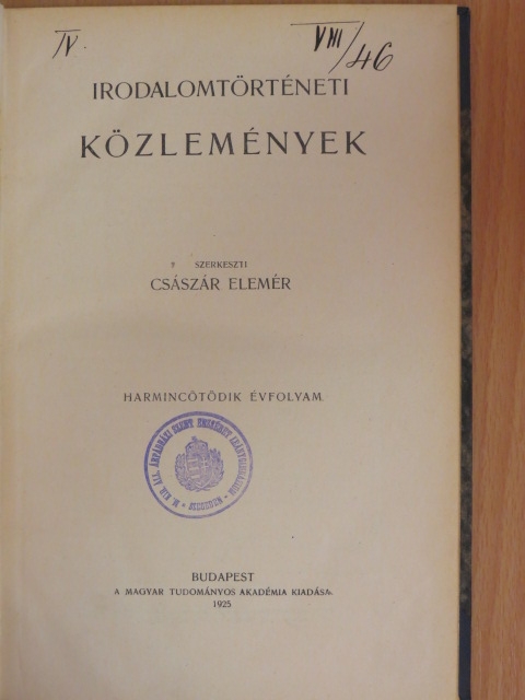 Alszeghy Zsolt - Irodalomtörténeti Közlemények 1925. [antikvár]
