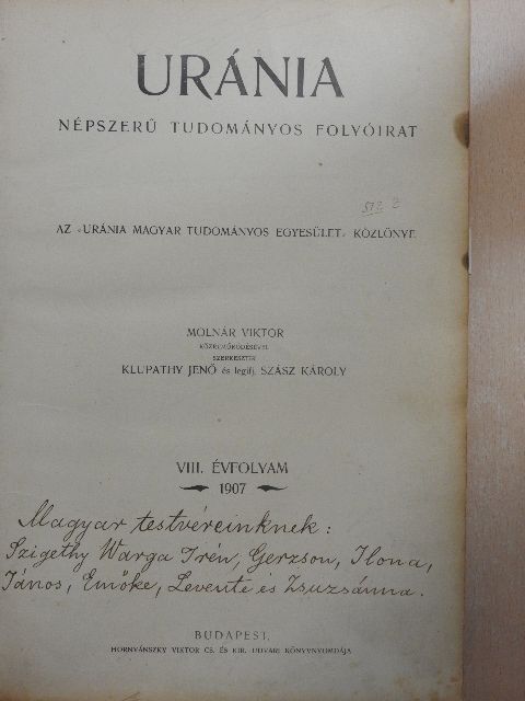 Bourdeau János - Uránia 1907. (nem teljes évfolyam) [antikvár]