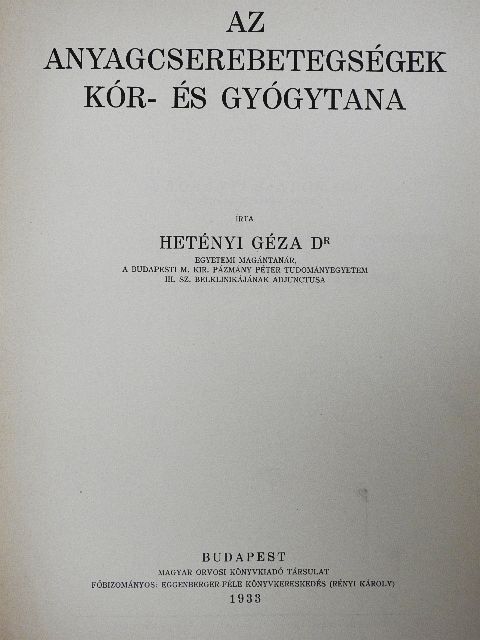 Dr. Hetényi Géza - Az anyagcserebetegségek kór- és gyógytana [antikvár]