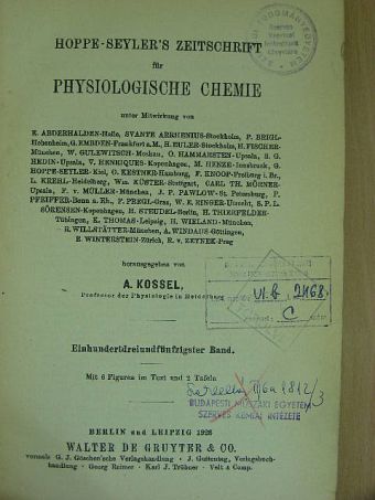 Hans Euler - Hoppe-Seyler's Zeitschrift für Physiologische Chemie 1926/1-6 [antikvár]