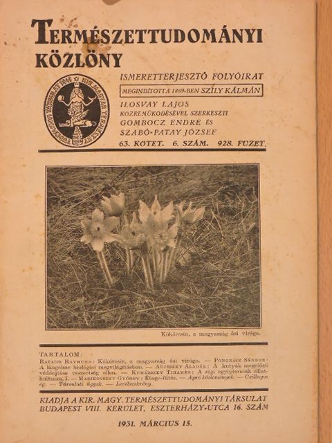 Aujeszky Aladár - Természettudományi Közlöny 1931. március 15. [antikvár]