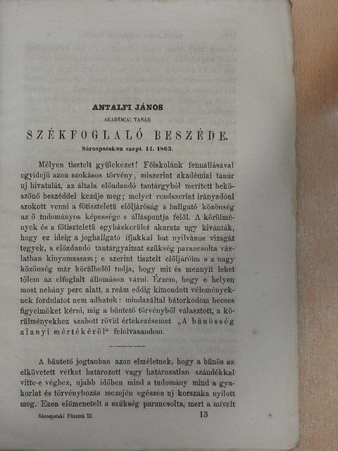 D. E. P. - Sárospataki Füzetek 1864/III. [antikvár]