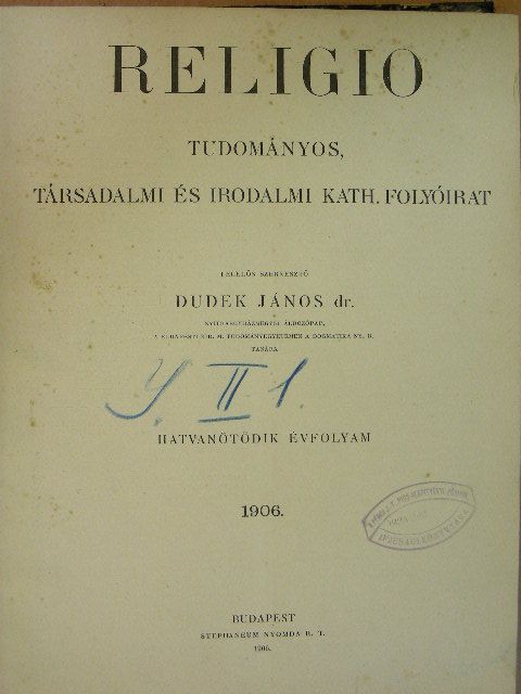 Dr. Dudek János - Religio 1906. (nem teljes évfolyam) [antikvár]