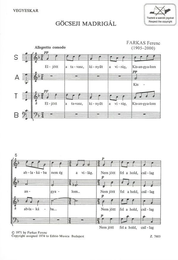 Farkas Ferenc - GÖCSEJI MADRIGÁL VEGYESKAR