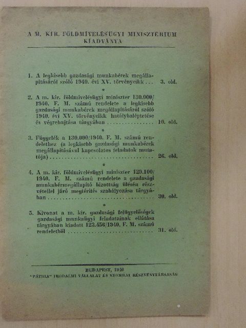 A M. Kir. Földmivelésügyi Minisztérium kiadványa [antikvár]