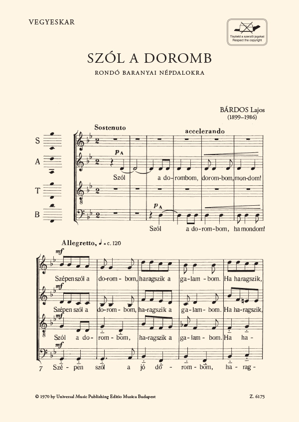 BÁRDOS LAJOS - SZÓL A DOROMB RONDÓ BARANYAI NÉPDALOKRA,VEGYESKARRA