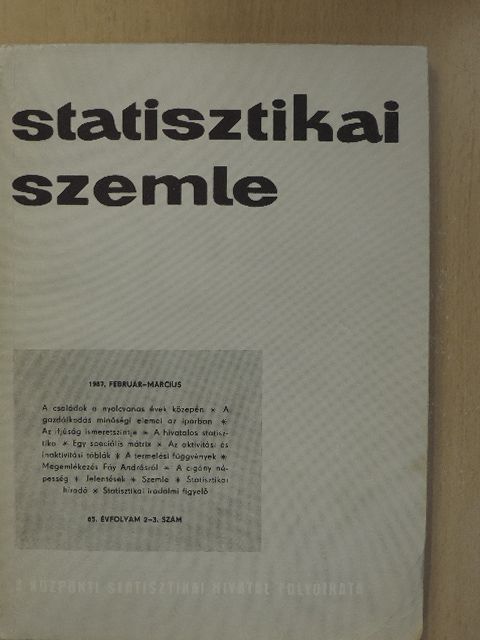 Békés Ferenc - Statisztikai Szemle 1987. február-március [antikvár]