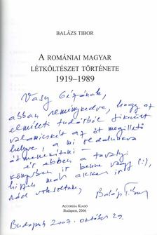 Balázs Tibor - A romániai magyar létköltészet története 1919-1989 (dedikált) [antikvár]