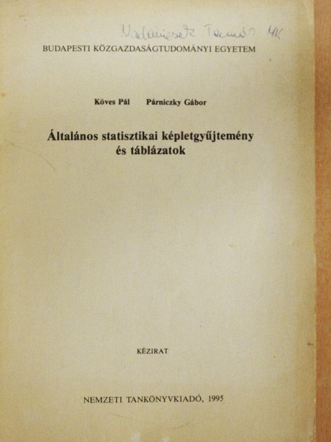 Köves Pál - Általános statisztikai képletgyűjtemény és táblázatok [antikvár]
