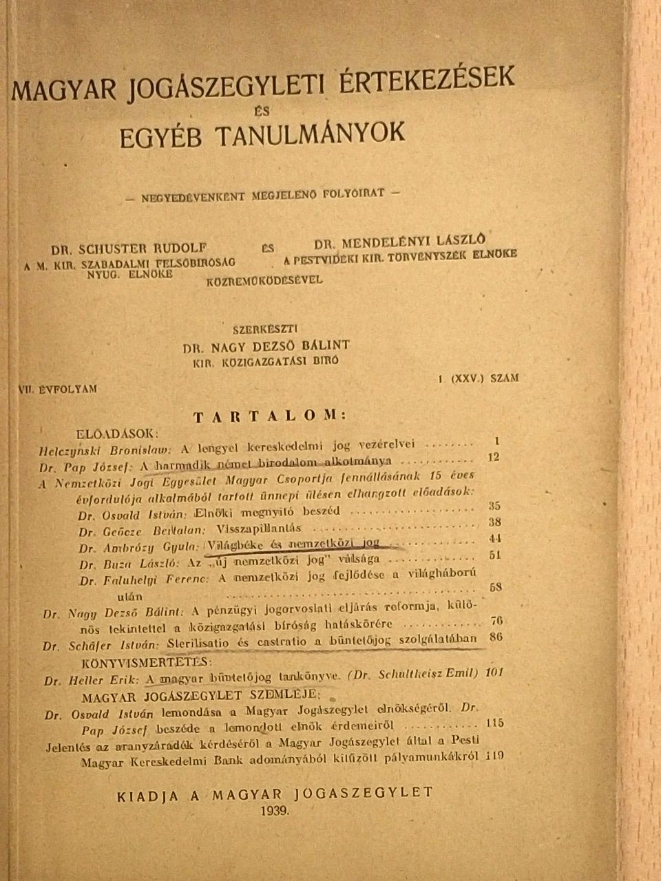 Dr. Ambrózy Gyula - Magyar jogászegyleti értekezések és egyéb tanulmányok 1939. január [antikvár]