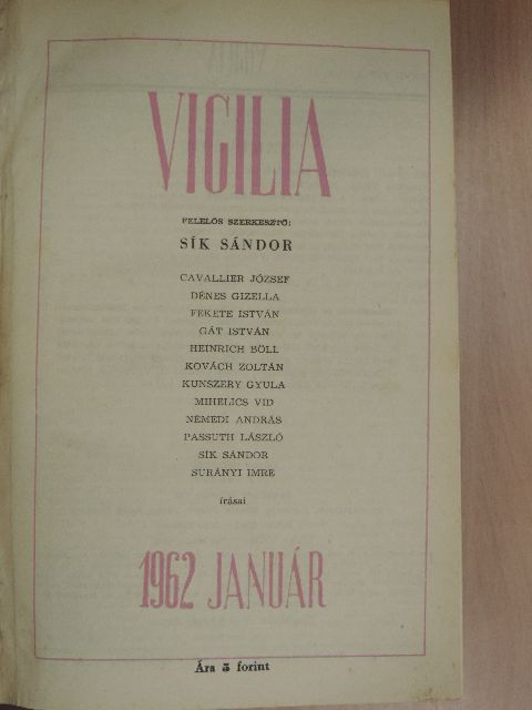 Cavallier József - Vigilia 1962. január-december [antikvár]