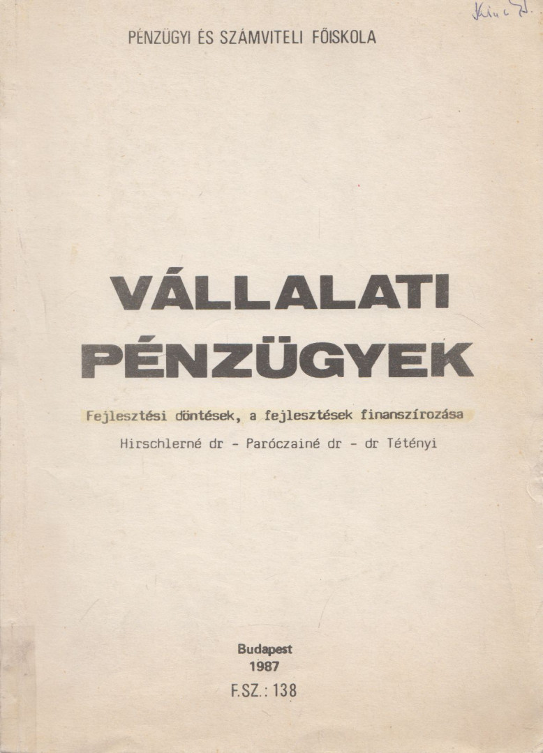 Dr. Tétényi Zoltán, Paróczai Péterné dr. - Vállalati pénzügyek [antikvár]