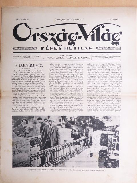 Andriska Károly - Ország-Világ 1922. június 18. [antikvár]