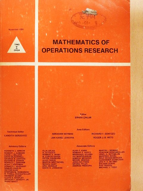 Jean-Francois Mertens - Mathematics of Operations Research November 1991 [antikvár]