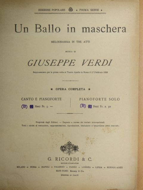 Giuseppe Verdi - Un Ballo in maschera [antikvár]